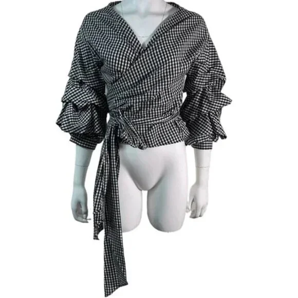 NWT Black and white wrap ruffled tie Top S $90 - Picture 9 of 10